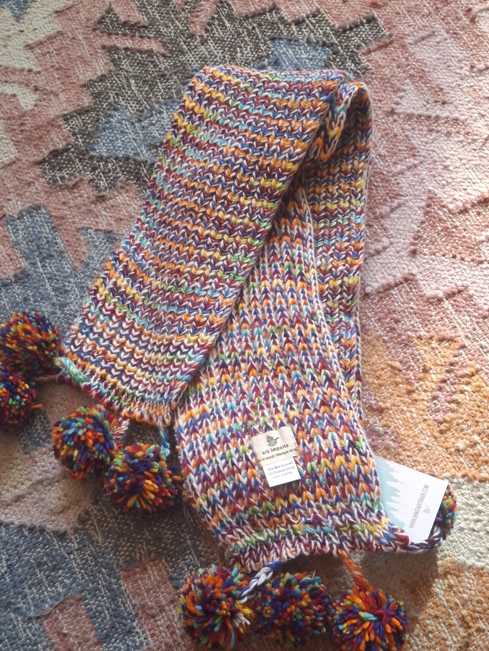 Hand-Knit Multicolor Pom-Pom Women's Scarf